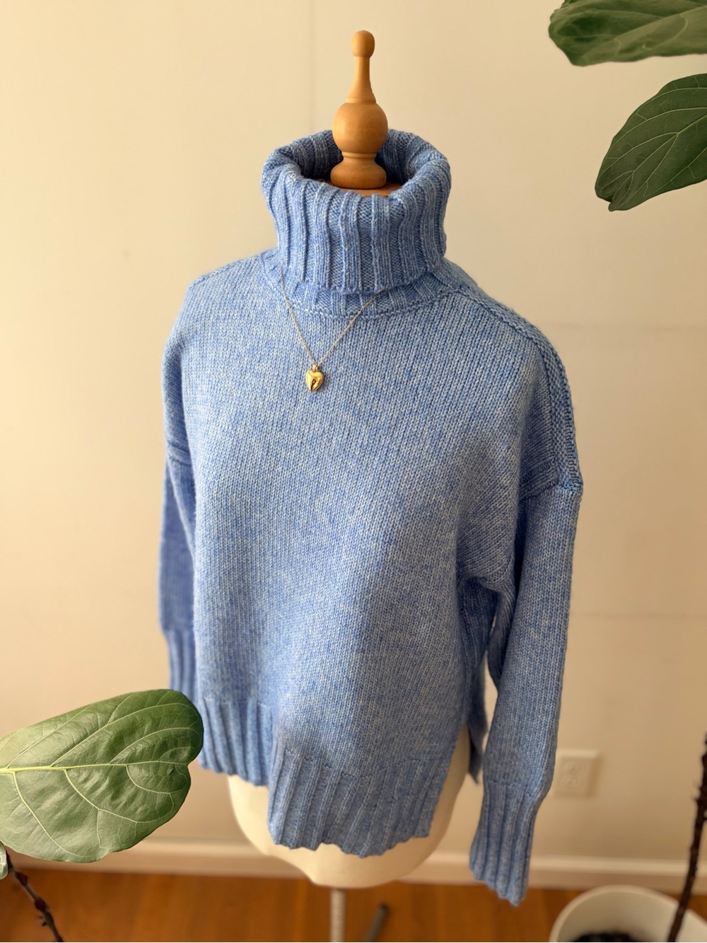 Pink Rose Light Blue Women's Knit turtleneck
Sweater Cottagecore grandmacore